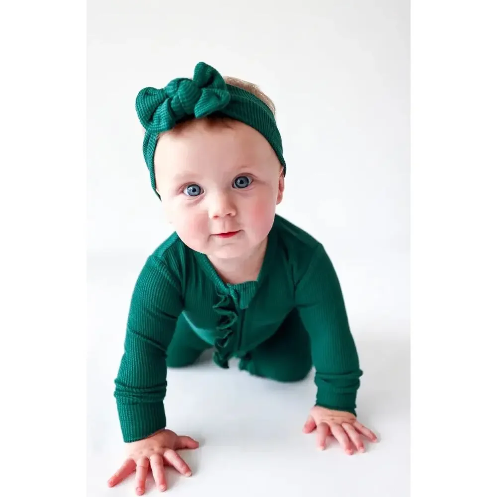 Posh Peanut Footie Ruffled Waffle Zippered One Piece Hunter Green 18-24 Months